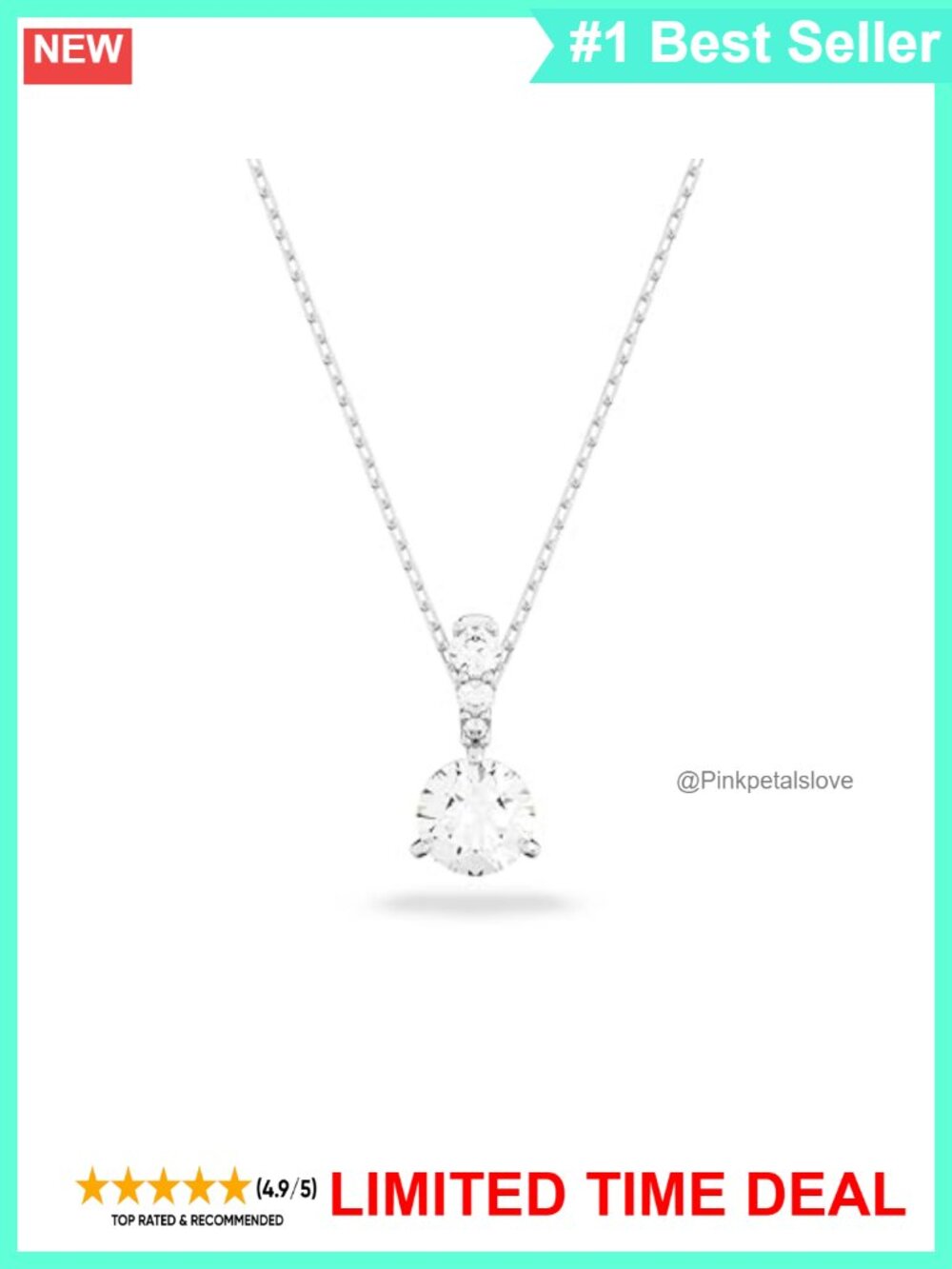Rhodium Plated Silver White Crystal Pendant Necklace 15 Inch Women